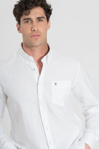 Chemise à poche en lin blanche 4