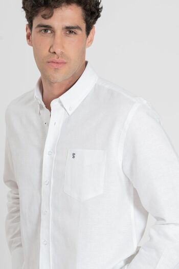 Chemise à poche en lin blanche 5