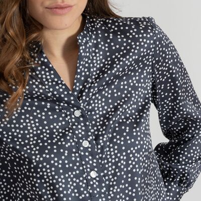 Navy Blue Blouse White Polka Dots