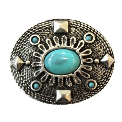 Belt buckle oval with blue stone