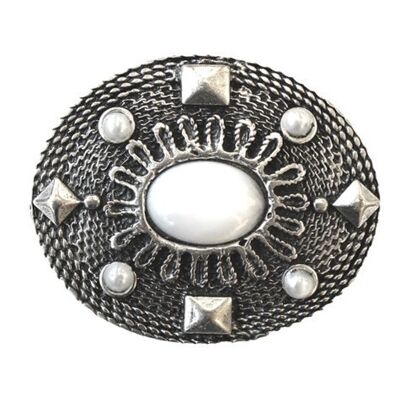 Belt buckle oval with white stone