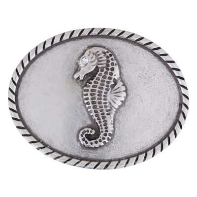 Gürtelschnalle Seepferd oval silber mit Swarovski-Kristall veredelt