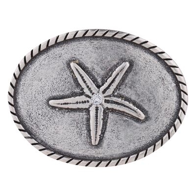 Hebilla de cinturón estrella de mar ovalada plateada refinada con cristal Swarovski