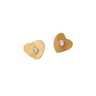 Diamond In the Middle Heart Earrings / 9k Yellow