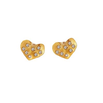 Boucles d'Oreilles Coeur Diamants Eparsés / Jaune 9k