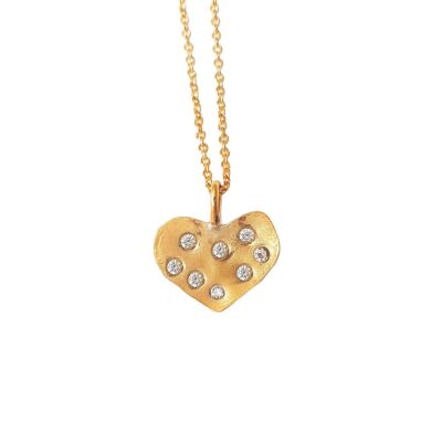 Collier Coeur Diamants Eparsés / Jaune 9k