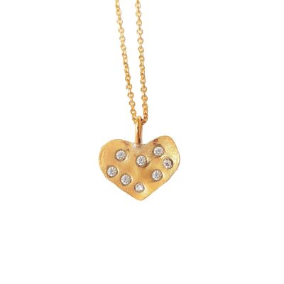 Scattered Diamonds Heart Necklace / 9k Yellow