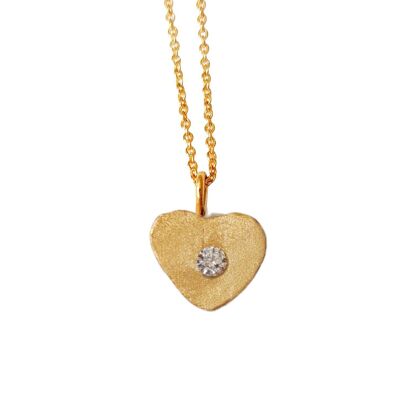 Diamond In the Middle Heart Necklace / 9k Yellow