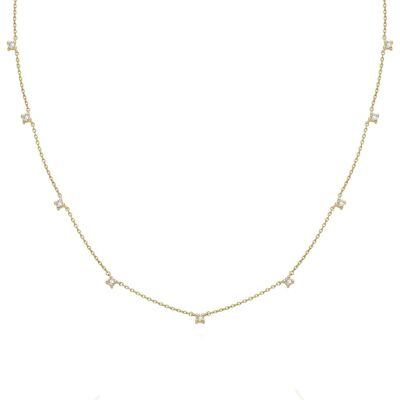 Collar de estación de 9 diamantes con estrellas dispersas / 9k amarillo