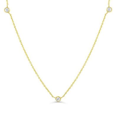 Collier Station 3 Diamants Étoiles Dispersées / Jaune 9k