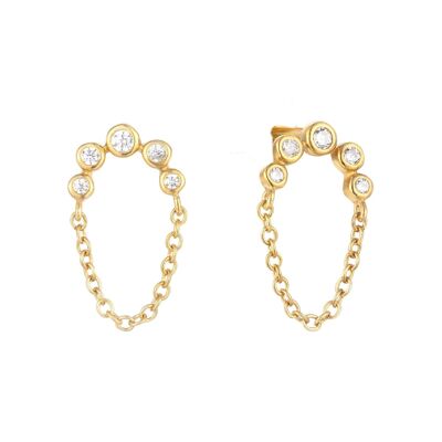 Circinus 5 Diamond Curve Bar Chain Earrings / 14k Yellow