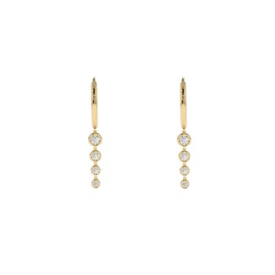 Aretes tipo argolla Circinus con gota de 3 diamantes / 14k blanco