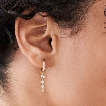 Boucles d'oreilles Circinus Hoop avec une goutte de 3 diamants / Blanc 14k 2