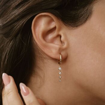 Boucles d'oreilles Circinus Hoop avec une goutte de 3 diamants / Blanc 14k 3