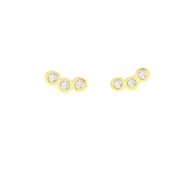 Aretes de barra curva de 3 diamantes Circinus pequeños / 14k amarillo