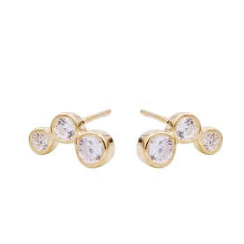 Boucles d'oreilles barre courbe Circinus 3 diamants grand / Jaune 14k 1