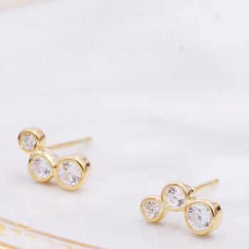 Boucles d'oreilles barre courbe Circinus 3 diamants grand / Jaune 14k 2