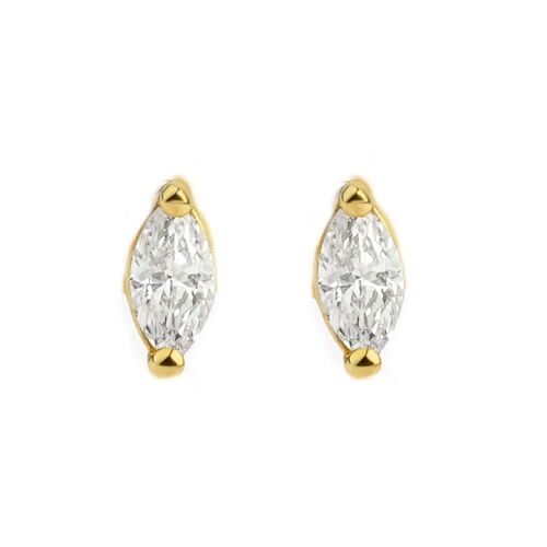 Sirius Marquis Diamond Claw Set Stud Earrings / 14k Yellow