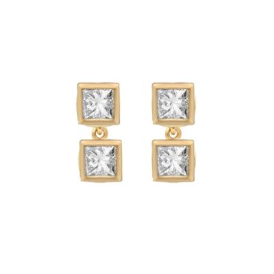 Orecchini pendenti con doppio diamante Pegasus Princess Cut / 14k giallo