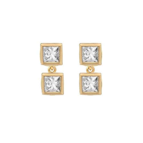 Pegasus Princess Cut Diamond Double Drop Earrings / 14k White