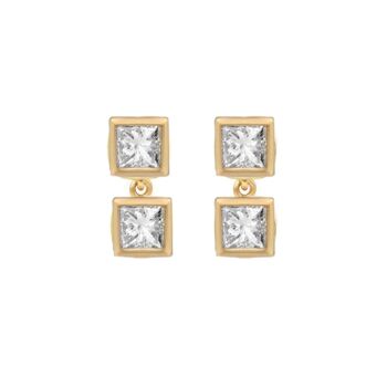 Boucles d'oreilles Pegasus Princess Cut Diamond Double Drop / Blanc 14k 1