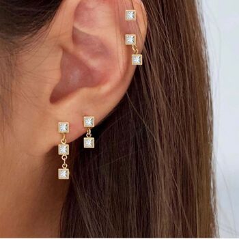 Boucles d'oreilles Pegasus Princess Cut Diamond Double Drop / Blanc 14k 3