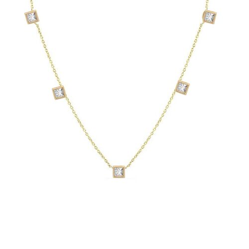 Pegasus 5 Princess Cut Diamond Droplet Necklace / 14k Yellow
