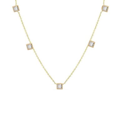 Pegasus 5 Princess Cut Diamond Droplet Necklace / 14k White