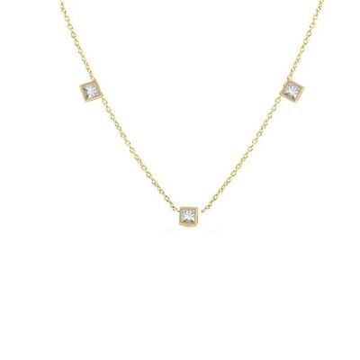 Pegasus 3 Princess Cut Diamond Droplet Necklace / 14k Yellow