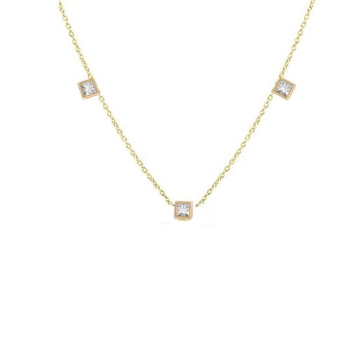 Pegasus 3 Princess Cut Diamond Droplet Necklace / 14k White