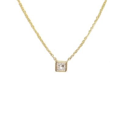 Pegasus Princess Cut Diamond Lünette Set auf der Kette Halskette / 14 Karat Gelb