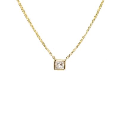 Pegasus Princess Cut Diamond Bezel incastonato sulla collana a catena / 14k bianco