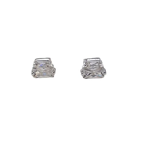 Andromeda Double Baguette Diamond Stud Earrings / 14k White