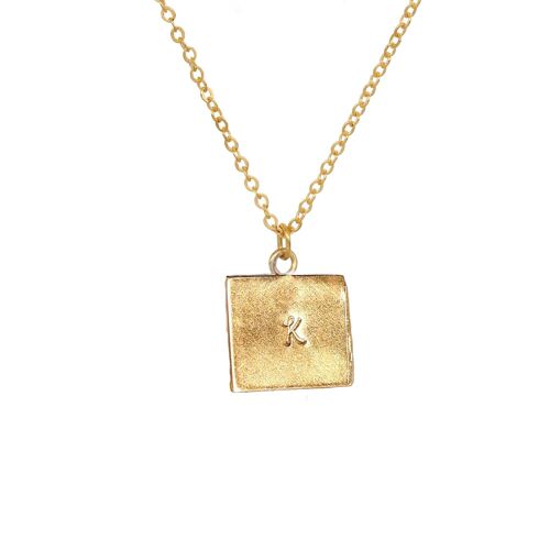 Engravable Gold Square Necklace / 9k yellow