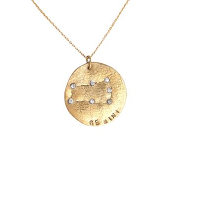 Médaille Dorée Constellation Gémeaux / Blanc