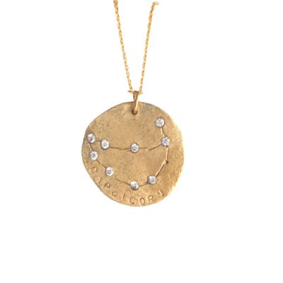 Capricorn Constellation Gold Medallion / White