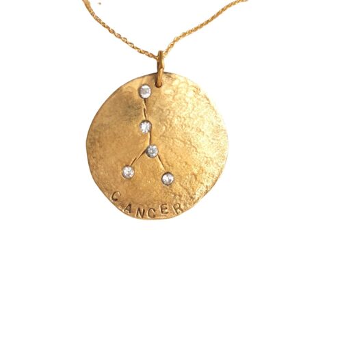 Cancer Constellation Gold Medallion / White