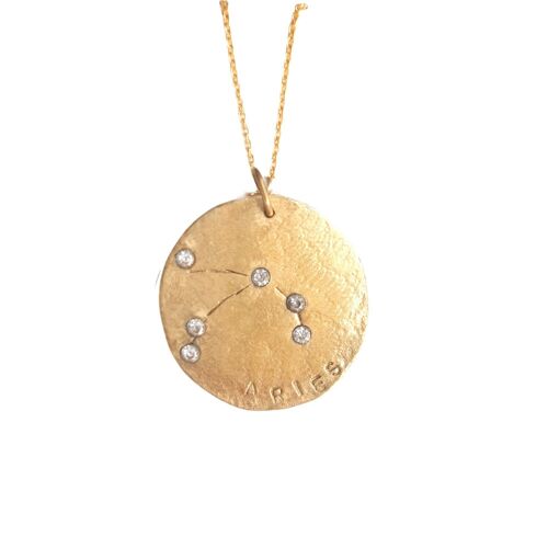Aries Constellation Gold Medallion / White