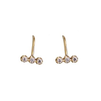 Boucles d'oreilles barre Circinus 3 diamants gros fil / Jaune 14k 1