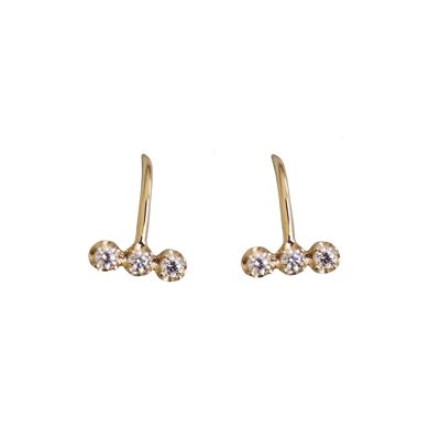 Boucles d'oreilles barre Circinus 3 diamants gros fil / 14k Blanc