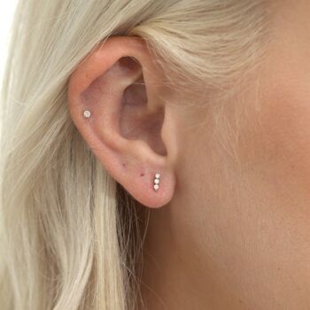 Boucles d'oreilles barre Circinus 3 diamants / Blanc 14k 2