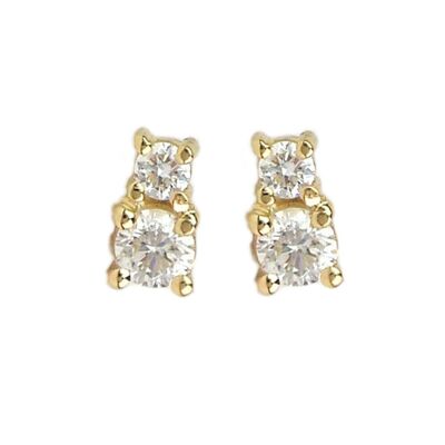 Aretes de botón con bisel de diamantes dobles Circinus / 14k amarillo