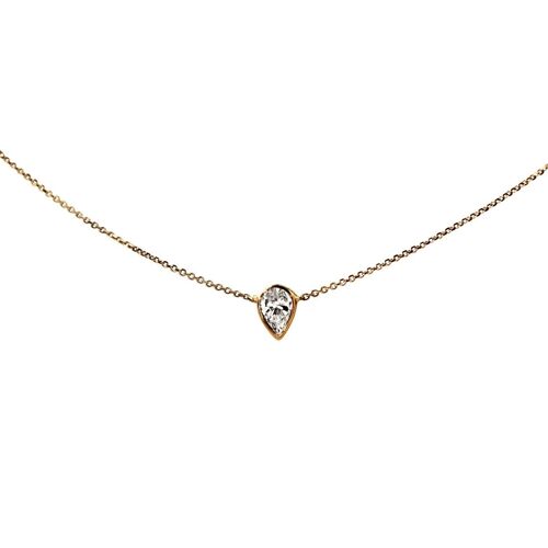 Cassiopeia Pear Diamond Necklace Downwards Set / 14k Yellow