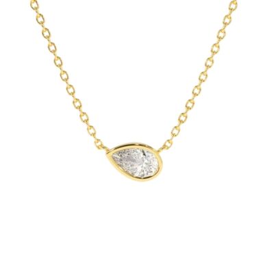 Cassiopeia-Birnen-Diamant-Halskette seitlich gesetzt / 14 Karat Gelb