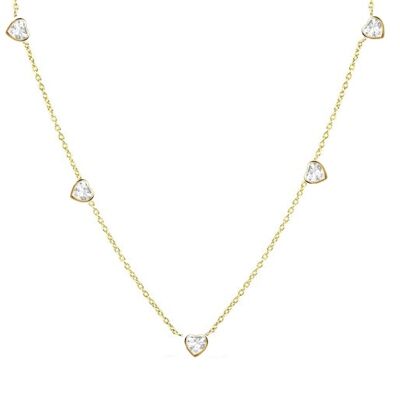 Nebula Heart Diamond 5 Station Necklace / 14k Yellow