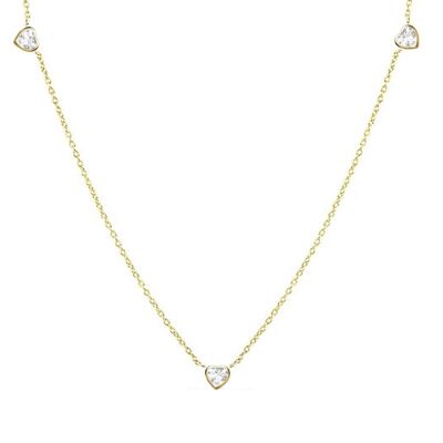 Nebel-Herz-Diamant-Halskette mit 3 Stationen / 14 Karat Gelb