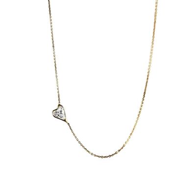 Collier Nebula Heart Diamond Set On The Side / Jaune 14k