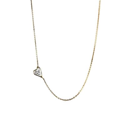 Nebula Heart Diamond Set On The Side Necklace / 14k Yellow