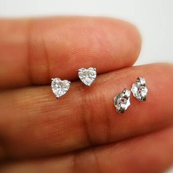 Nebula Heart Diamond Claw Set Stud Boucles d'oreilles / 14k Blanc 3