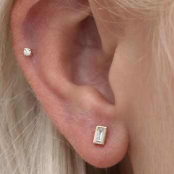 Andromeda Baguette Diamond Claw Set Stud Boucles d'oreilles / 14k Blanc 2
